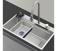 ZQFHSX Évier à cuve Unique en Acier Inoxydable, Poste de Travail encastré pour Cuisine, gouttière de récupération d'eau de Pluie avec Robinet de Descente (6545)