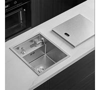 ZQFHSX Évier à cuve unique texturé en acier inoxydable avec couvercle caché, robinet pliable compact pour îlot de cuisine, bar, nettoyage des légumes (argent, 40 x 35 22 cm)