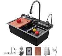 ZQFHSX Évier Cascade à Une cuve, Poste de Travail de Cuisine Multifonctionnel, Robinet extractible et Ensemble d'accessoires Complet