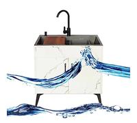 ZQFHSX Évier Commercial à Une cuve, sur Pied, Blanc, avec Robinet d'eau Chaude et Froide, étagère de Rangement et égouttoir, idéal pour Garage, Restaurant, Cuisine ou buanderie. (Couleur