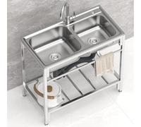 ZQFHSX Évier Commercial Double bac en Acier Inoxydable, Meuble de Cuisine autoportant avec Robinet, idéal pour Restaurants, traiteurs, garages et Jardins.