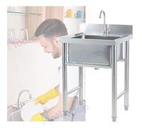 ZQFHSX Évier Commercial en Acier Inoxydable 304, idéal pour la Cuisine, la Restauration et Les Restaurants. Il Comprend Une cuve, Un Robinet, Une crépine et Un égouttoir à Droite. Convien