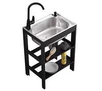 ZQFHSX Évier Commercial en Acier Inoxydable pour Cuisine de Restaurant, sur Pied, à Une cuve, avec Robinet d'eau Chaude et Froide et égouttoir, pour Salle de Bain.