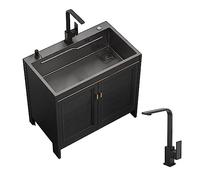 ZQFHSX Évier Commercial Utilitaire de Cuisine en Acier Inoxydable Noir sur Pied avec égouttoir et Robinet, étagères de Rangement pour Salle de Bain, Restaurant, Ferme, buanderie. (Dimensi