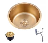 ZQFHSX Évier Compact Rond à Une cuve 32/36/40 cm en Acier Inoxydable doré pour Laver Les légumes, Mini-évier avec Siphon pour Camping-Car, Bar, Studio, Petits Appartements et Petites cuis
