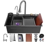 ZQFHSX Évier de Bar Cascade en Acier Inoxydable à Une cuve, Multifonctionnel, Fait Main, pour Camping-Car, avec revêtement Nano et Robinet extractible (Dimensions : 68 x 45 x 22 cm)