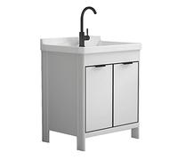 ZQFHSX Évier de buanderie avec Meuble, Station de Lavage Utilitaire en céramique avec Robinet mitigeur et kit de vidange pour buanderie, Cuisine, Salle de Bain, Blanc (Dimensions : 50 x 4