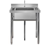 ZQFHSX Évier de Camping en Acier Inoxydable de qualité Commerciale, avec Support et Robinet, pour Cuisine et Maison, Usage extérieur et intérieur, Garage, Cuisine, buanderie.