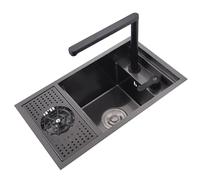 ZQFHSX Évier de Cuisine à cuve Unique avec Robinet relevable et Couvercle, encastré, en Acier Inoxydable, pour comptoir de Bar, Piscine, Restaurant ou Usage Commercial (Couleur : Noir, Di