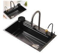 ZQFHSX Évier de Cuisine à Effet Cascade - Poste de Travail encastrable/sous-Plan de Style Ferme avec Accessoires : Grille, Panier-Filtre, Lave-Tasses sous Pression et bonde pour Cuisines