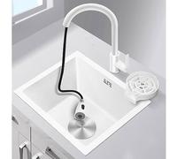 ZQFHSX Évier de Cuisine à Une cuve en Acier Inoxydable Blanc, Mini-bac à légumes, îlot de Bar, Bassin d'eau encastré sous Plan avec Robinet (Couleur : Blanc, Dimensions : 28 x 42 cm)