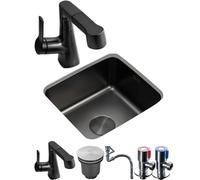 ZQFHSX Évier de Cuisine Artisanal à Une cuve encastrable en Acier Inoxydable avec Robinet mitigeur extractible, vanne d'angle et Siphon (4540)