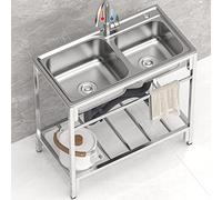 ZQFHSX Évier de Cuisine autoportant à 2 Compartiments - Acier Inoxydable 304 - Design pour Restaurants et Usage Commercial, 83 x 44 x 85 cm avec Robinet d'eau Chaude et Froide