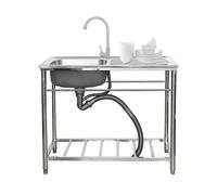 ZQFHSX Évier de cuisine autoportant simple bol en acier inoxydable avec robinet et planche d'égouttement utilitaire pour salle de restaurant, extérieur portable