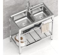 ZQFHSX Évier de Cuisine avec Station de Lavage des Mains en Acier Inoxydable, comptoir de Travail Double bac Fait Main pour Garage, Camping ou Ferme