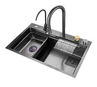 ZQFHSX Évier de Cuisine/Bar à cuve Unique pour Camping-Car, en Acier Inoxydable 304, avec Robinet encastré (Couleur : Noir-b, Dimensions : 68 x 45 x 22 cm)