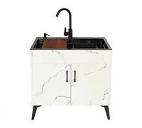 ZQFHSX Évier de Cuisine Blanc Utilitaire sur Pied, à Usage Commercial, avec égouttoir et Robinet d'eau Chaude/Froide pour intérieur/extérieur, Restaurant, Garage, buanderie/cellier. (Coul