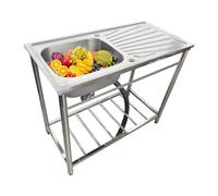 ZQFHSX Évier de Cuisine Commercial autoportant avec Support Robuste, Robinet Utilitaire en Acier Inoxydable à Une cuve, établi et étagère de Rangement pour Usage intérieur et extérieur.