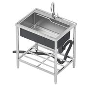 ZQFHSX Évier de Cuisine Commercial autoportant, Ensemble d'évier Utilitaire à Une cuve en Acier Inoxydable avec étagère de Rangement, buanderie