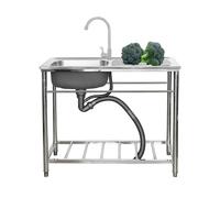 ZQFHSX Évier de Cuisine Commercial autoportant, évier Utilitaire extérieur à Une cuve en Acier Inoxydable avec Plan de Travail et étagère de Rangement, lavabo pour buanderie, robinetterie