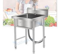 ZQFHSX Évier de Cuisine en Acier Inoxydable 304 avec Robinet, sur Pied, à Une cuve, pour Salle de Bain, intérieur/extérieur, Restaurant, Ferme, 50 cm/60 cm
