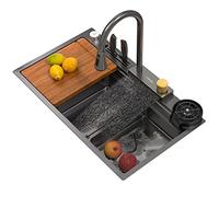 ZQFHSX Évier de Cuisine en Acier Inoxydable 304, Grand bac Simple Raindance pour légumes, Style nid d'abeille, à encastrer sous Plan (Couleur : Gris foncé, Dimensions : 68 x 46 x 22 cm)