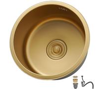 ZQFHSX Évier de Cuisine en Acier Inoxydable 40 x cm, Rond, Finition Or brossé, à encastrer sous Plan, Petit modèle, avec Filtre de vidange, 1 cuve sans Trou de robinetterie.