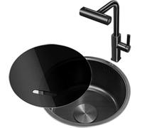 ZQFHSX Évier de Cuisine en Acier Inoxydable avec Robinet d'arrêt, bonde d'évacuation, Tuyau d'arrivée d'eau et Robinet Effet Pluie (28 x 28 cm)