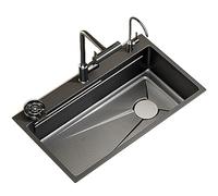 ZQFHSX Évier de Cuisine en Acier Inoxydable avec Robinet extractible Effet Pluie, système d'évacuation, Double Vasque et bac à Planche à découper (68 x 45 cm).