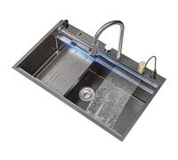 ZQFHSX Évier de Cuisine en Acier Inoxydable - Grand bac Unique avec Effet Pluie dissimulé et Porte-Couteaux, 86/100 x 52 cm, idéal pour Les Cuisines Modernes
