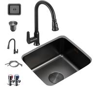 ZQFHSX Évier de Cuisine encastrable Fait Main en Acier Inoxydable avec Robinet mitigeur extractible en Laiton, vanne d'angle et Ensemble de vidange (3533)