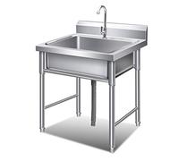 ZQFHSX Évier de Cuisine extérieure, cuve Unique en Acier Inoxydable 304 avec Robinet et Support pour buanderie ou Garage, argenté, kit Utilitaire Tout-en-Un 19,6/23,6 po