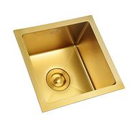 ZQFHSX Évier de Cuisine Golden Square à Une cuve, idéal pour la préparation de Bar, en Acier Inoxydable 304, Finition dorée, Installation à encastrer ou sous Plan (Couleur : Or, Dimension