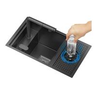 ZQFHSX Évier de cuisine invisible en acier inoxydable avec couvercle, robinet extractible, système de siphon et rondelle de tasse | Lavage efficace des légumes pour petits espaces de camping-car (60 x