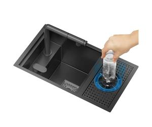 ZQFHSX Évier de cuisine invisible en acier inoxydable avec couvercle, robinet extractible, système de siphon et rondelle de tasse | Lavage efficace des légumes pour petits espaces de camping-car (60 x