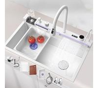 ZQFHSX Évier de Cuisine Moderne à encastrer sous Plan avec Robinet Cascade - Acier Inoxydable 304 68x46x22cm Blanc Facile à Nettoyer Design élégant pour Cuisines contemporaines
