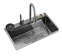ZQFHSX Évier de Cuisine Multifonctionnel à cuve Unique avec réservoir d'eau intégré et Commande Intelligente, Grande capacité, utilisable sur et Hors scène, en Acier Inoxydable de Haute q