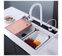 ZQFHSX Évier de Cuisine Multifonctionnel en Acier Inoxydable à cuve Unique avec Robinet intégré, Panier d'égouttage, Bassin, Planche à découper et système de Drainage (Couleur : Blanc, Di