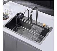 ZQFHSX Évier de Cuisine Multifonctionnel en Acier Inoxydable avec Robinet Cascade - Bac à légumes de qualité Commerciale pour la Maison, Le Restaurant et l'école (75x45x22cm Gris)
