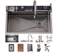 ZQFHSX Évier de Cuisine Multifonctionnel en Acier Inoxydable avec Robinet intégré, Panier d'égouttage, bassine, Lave-Tasses et système de Drainage (Couleur : Noir, Dimensions : 75 x 45 x