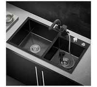 ZQFHSX Évier de Cuisine Nano à Double cuve en Acier Inoxydable 304, Multifonctionnel, pour Bar, Maison ou Camping-Car, avec Robinet et Bouton de Commande sur comptoir, à encastrer ou à po