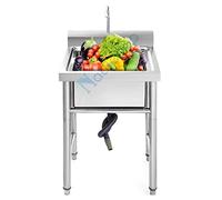 ZQFHSX Évier de Cuisine Professionnel autoportant à Une cuve en Acier Inoxydable 304 avec Robinet, pour Usage intérieur et extérieur, Garage, Restaurant, Cuisine, buanderie/cellier.