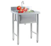 ZQFHSX Évier de Cuisine Professionnel autoportant en Acier Inoxydable à Une cuve avec Robinet, pour la préparation et Le Lavage des Mains, utilisable en intérieur et en extérieur.