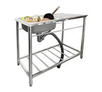 ZQFHSX Évier de Cuisine Professionnel avec Plan de Travail, Robinet et égouttoir, en Acier Inoxydable, cuve Unique, pour buanderie, Jardin, Garage, Camping, Station de Lavage des Mains po