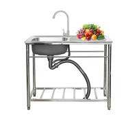 ZQFHSX Évier de Cuisine Professionnel avec Support, en Acier Inoxydable 304, sur Pied, avec robinetterie, tuyaux d'eau Chaude et Froide, Table de Travail et étagère multifonctionnelle pou