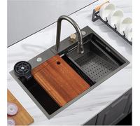 ZQFHSX Évier de Cuisine Professionnel en Acier Inoxydable avec Robinet - Bac à légumes Multifonctionnel à Cascade pour la Maison, Le Restaurant et l'école (Dimensions : 68 x 45 x 22 cm, C