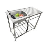 ZQFHSX Évier de Cuisine Professionnel en Acier Inoxydable avec Robinet, égouttoir et étagères de Rangement, sur Pied, pour Garage, sous-Sol, intérieur et extérieur.