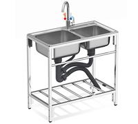 ZQFHSX Évier de Cuisine Utilitaire à Double bac avec étagère de Rangement pour Garage, buanderie ou Jardin extérieur, 82 cm x 45 cm x 85 cm