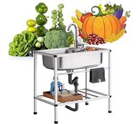 ZQFHSX Évier de Jardin extérieur en Acier Inoxydable - Bac Simple Utilitaire pour la préparation de Repas en Cuisine Professionnelle, la buanderie, Le Jardin, Le Garage, la Ferme