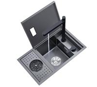 ZQFHSX Évier de Poste de Travail à encastrer avec rince-Verres et Robinet d'eau purifiée relevable, Mini évier monocuve en Acier Inoxydable sous comptoir pour café, Appartement, Camping-c
